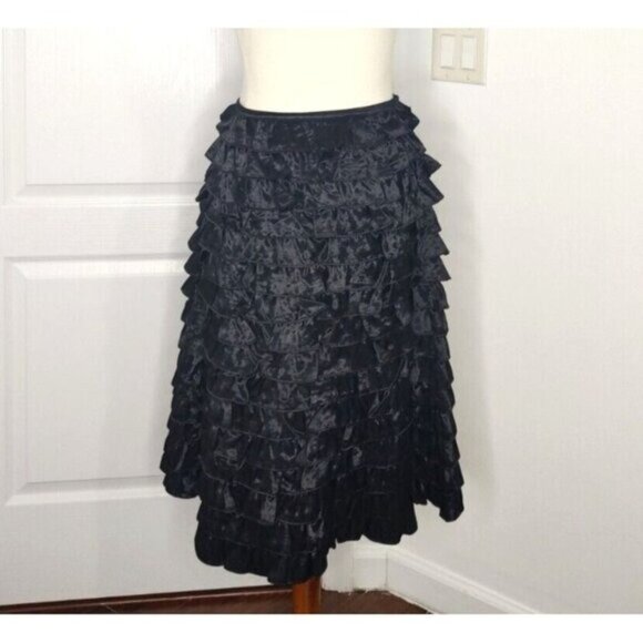 Michael Kors Skirt 4 Black Tiered Ruffled Satin Cocktail - Picture 2 of 5